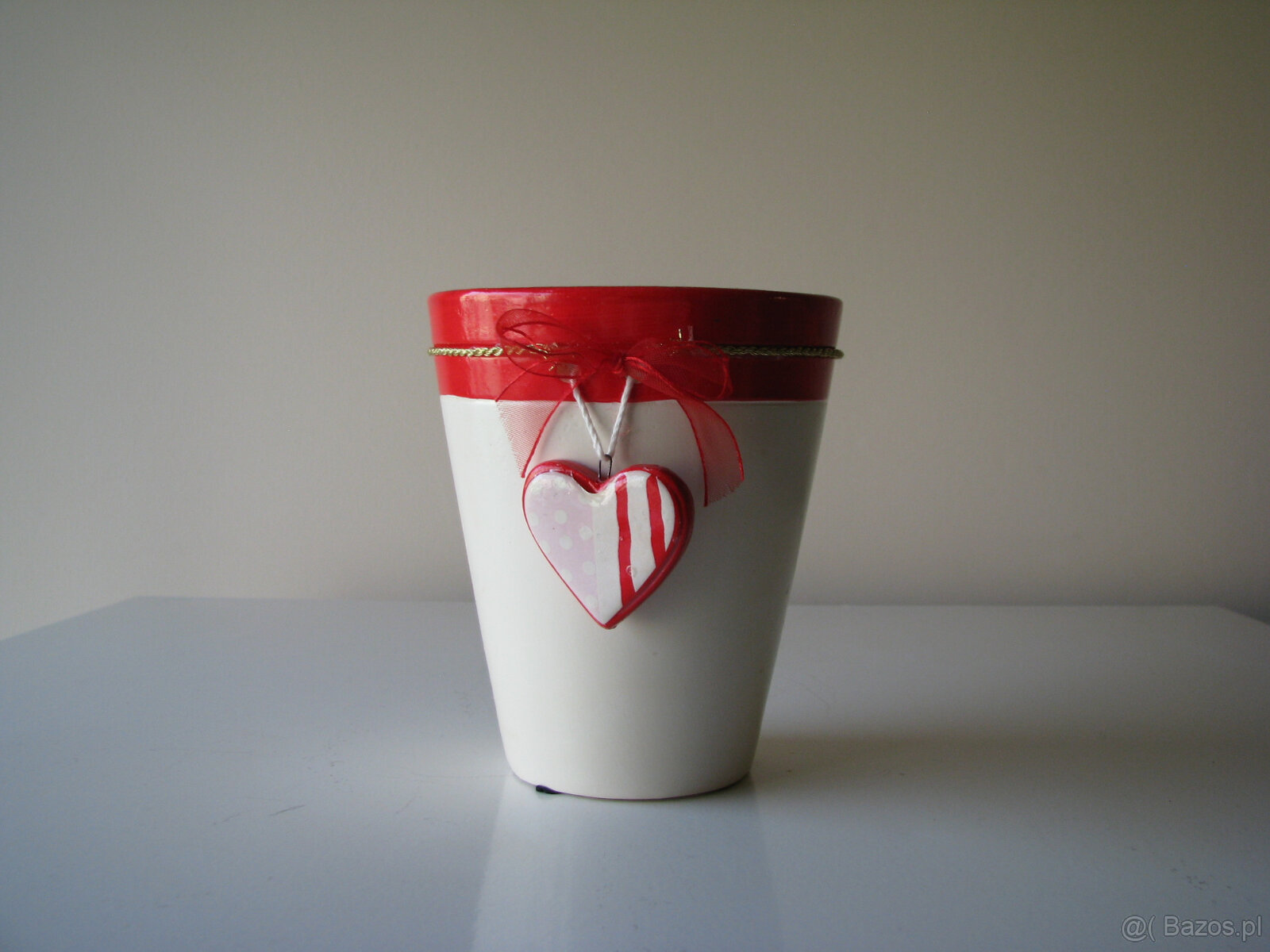 Ceramiczne naczynko, osłonka na doniczkę z serduszkiem wazon - 5