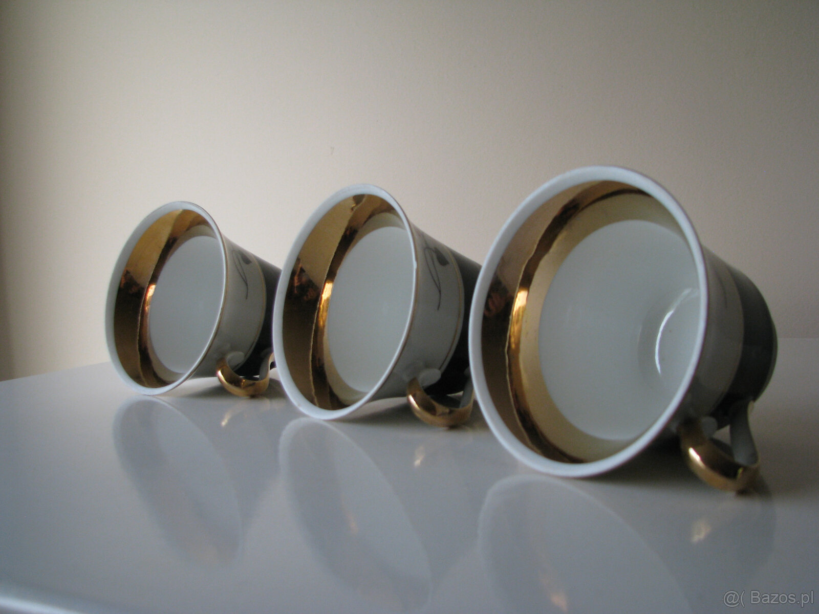 Piękne porcelanowe filiżanki karciane ze złoceniami Ćmielów - 5