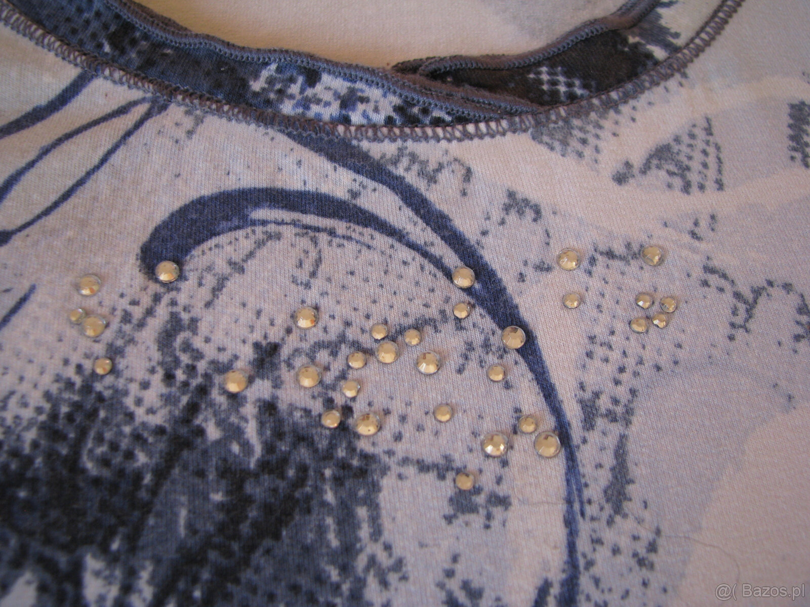 Bluzka z rękawem 3/4, rozm. L, niebiesko-biała z cyrkoniami, - 5