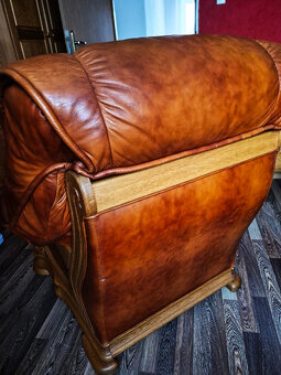 Kler Komplet wypoczynkowy 2+1 drewno,skóra prawdziwa - 5