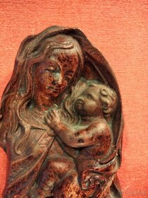 Stara duża figura Matka Boża z dzieciątkiem Jezus na ścianę - 5