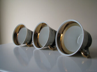 Piękne porcelanowe filiżanki karciane ze złoceniami Ćmielów - 5