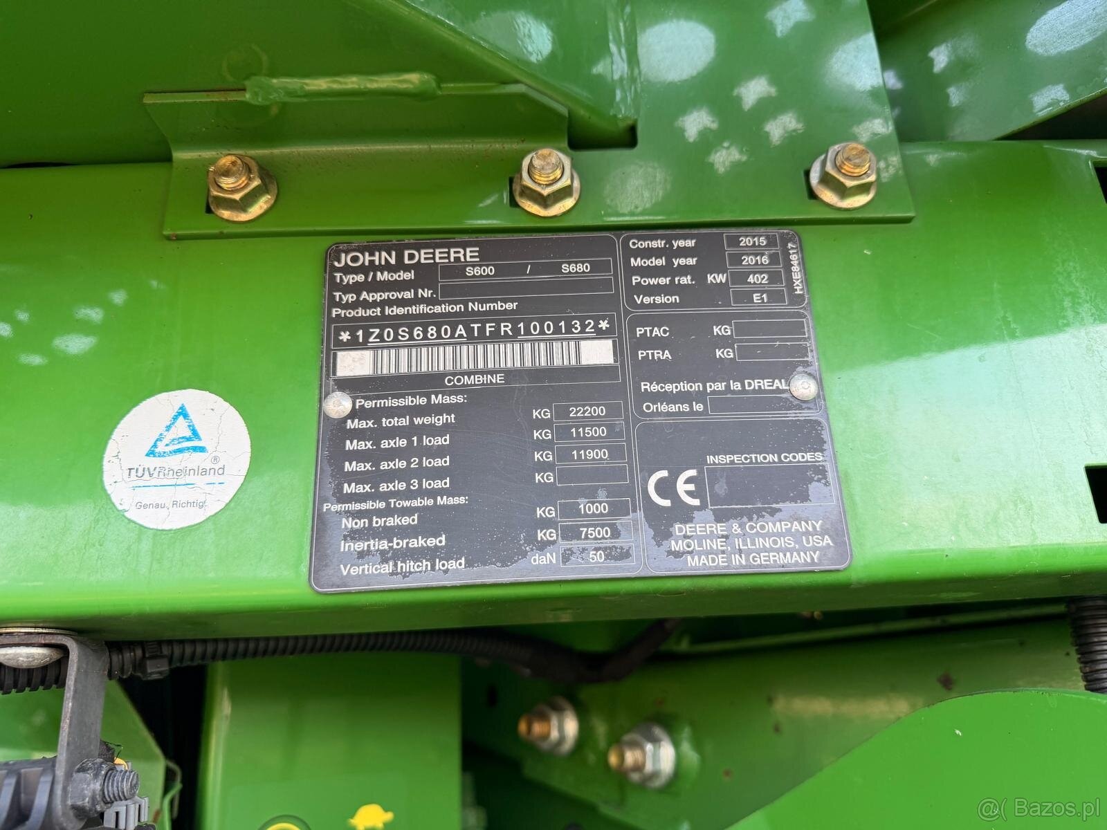 Kombajn zbożowy John Deere S680i rok 2016 2450/1730 mth cena - 6