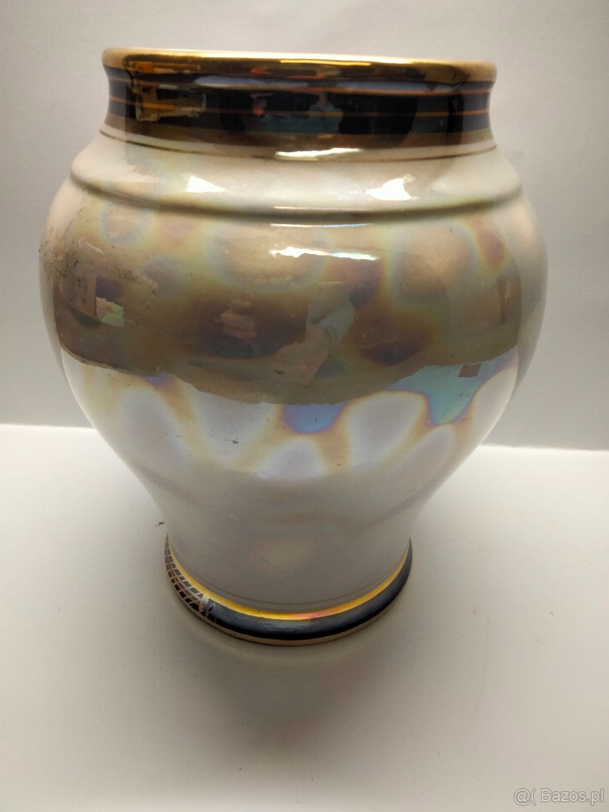 Wazon sygnowana porcelana ,kobalt ,złoto, masa perłowa - 6