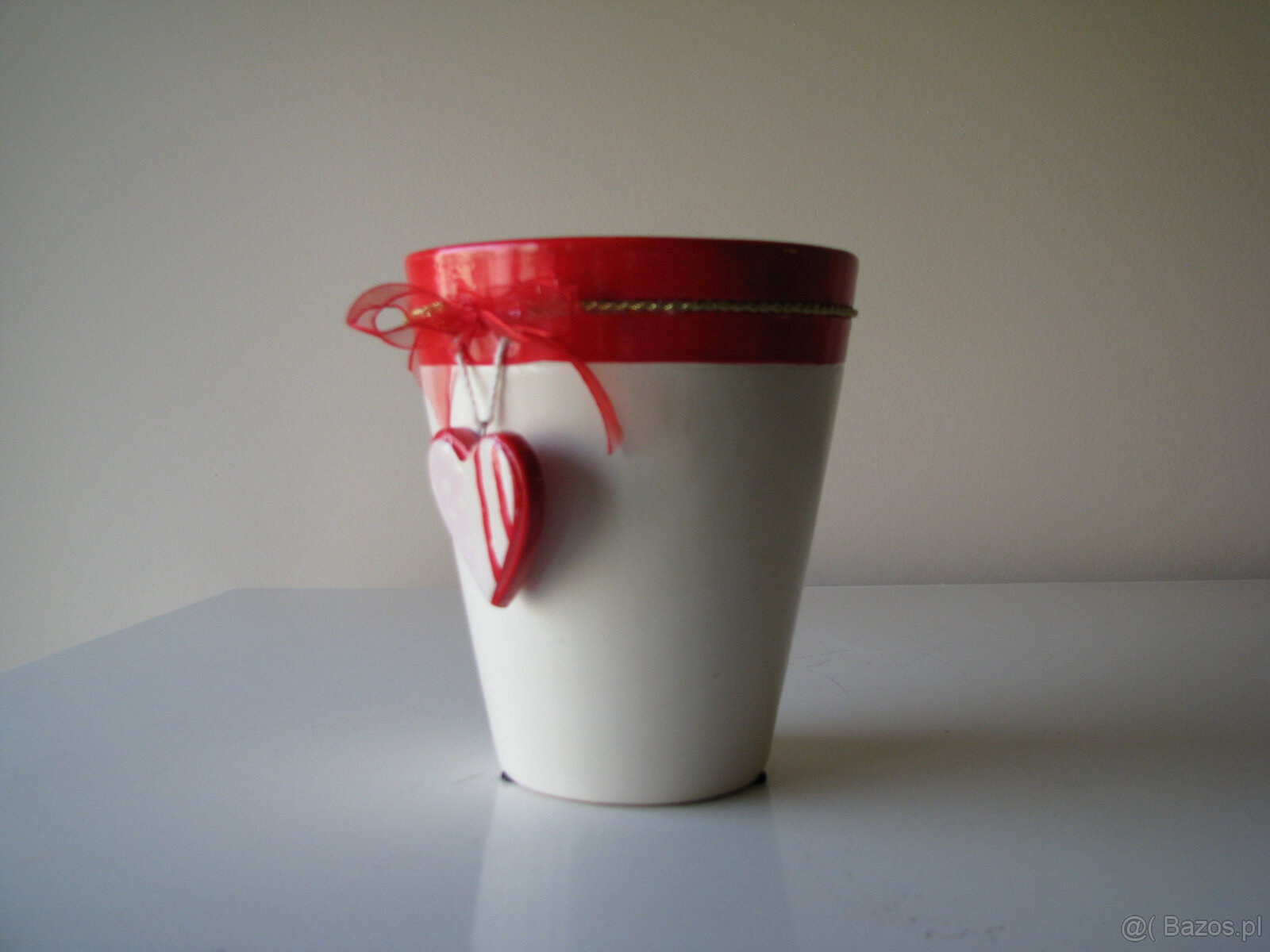 Ceramiczne naczynko, osłonka na doniczkę z serduszkiem wazon - 6