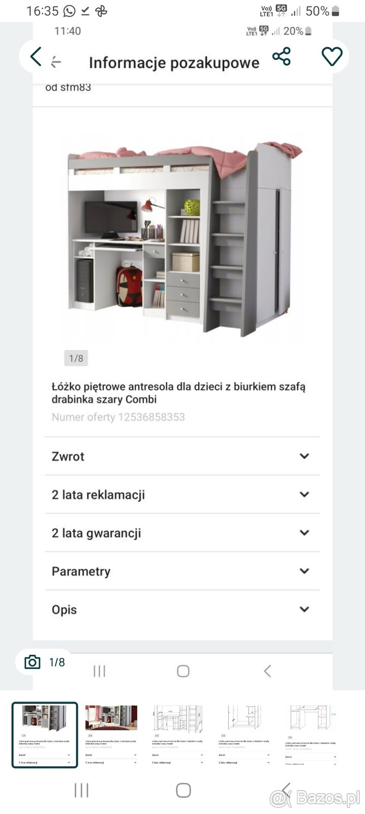 Łóżko pietrowe z biurkiem, szafą - 6