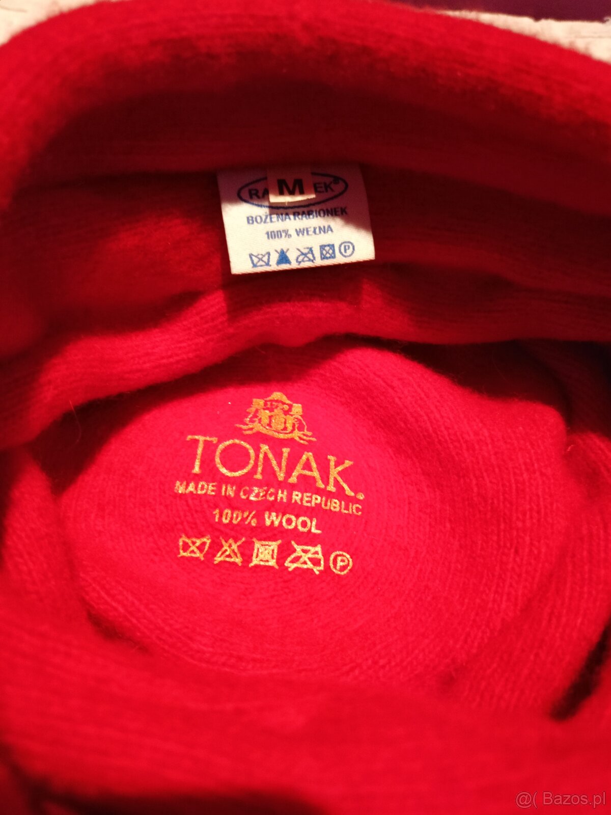 Czerwona czapka damska typu turban 100 % wełna. Firma RABION - 6