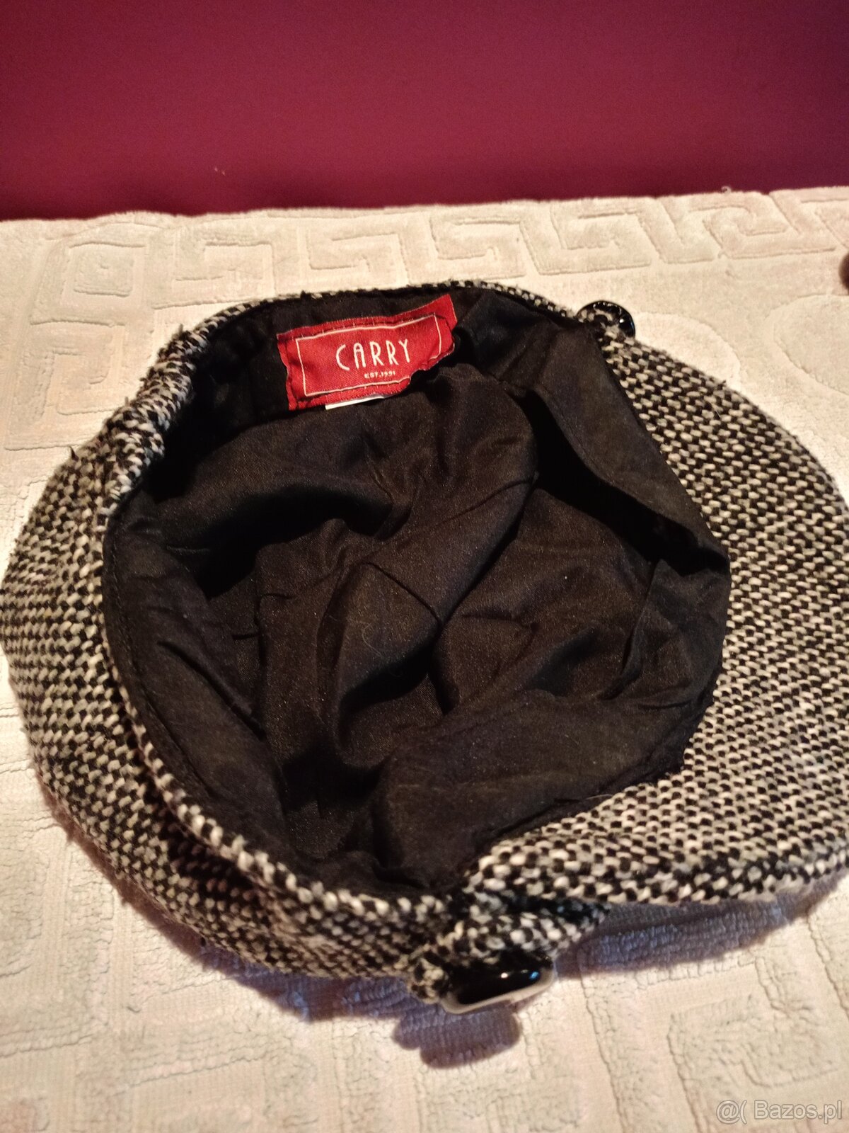 Damski kaszkiet typu baker boy o strukturze drobnej pepitki. - 6