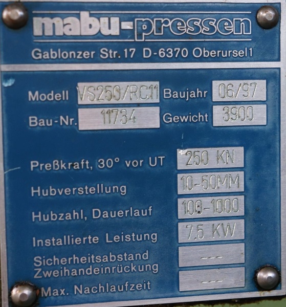 Prasa szybkobieżna VS 250, MABU - 6