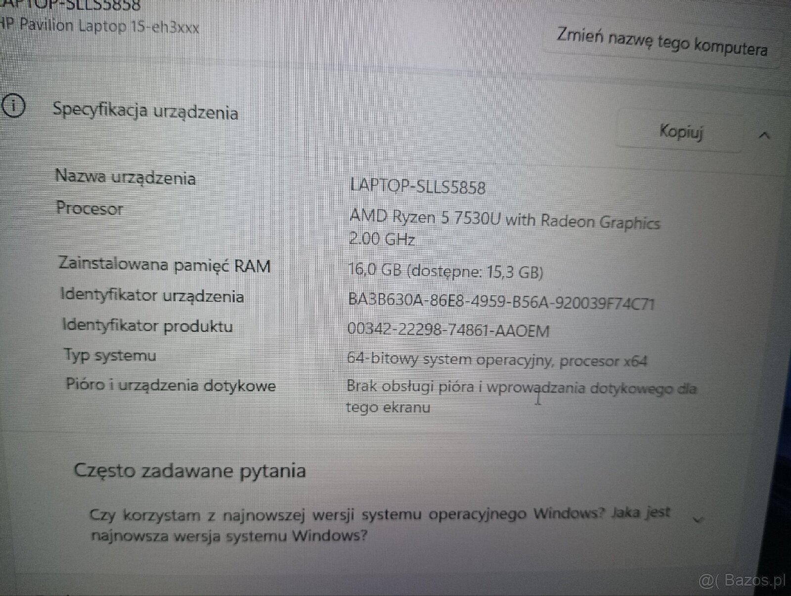 Sprzedam Laptop hp pavilion Windows 11 Home pamięć RAM 16 - 6