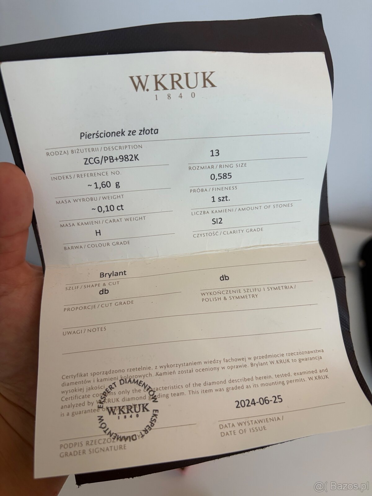 Złoty pierścionek z brylantem ZCG/PB+982K - 6