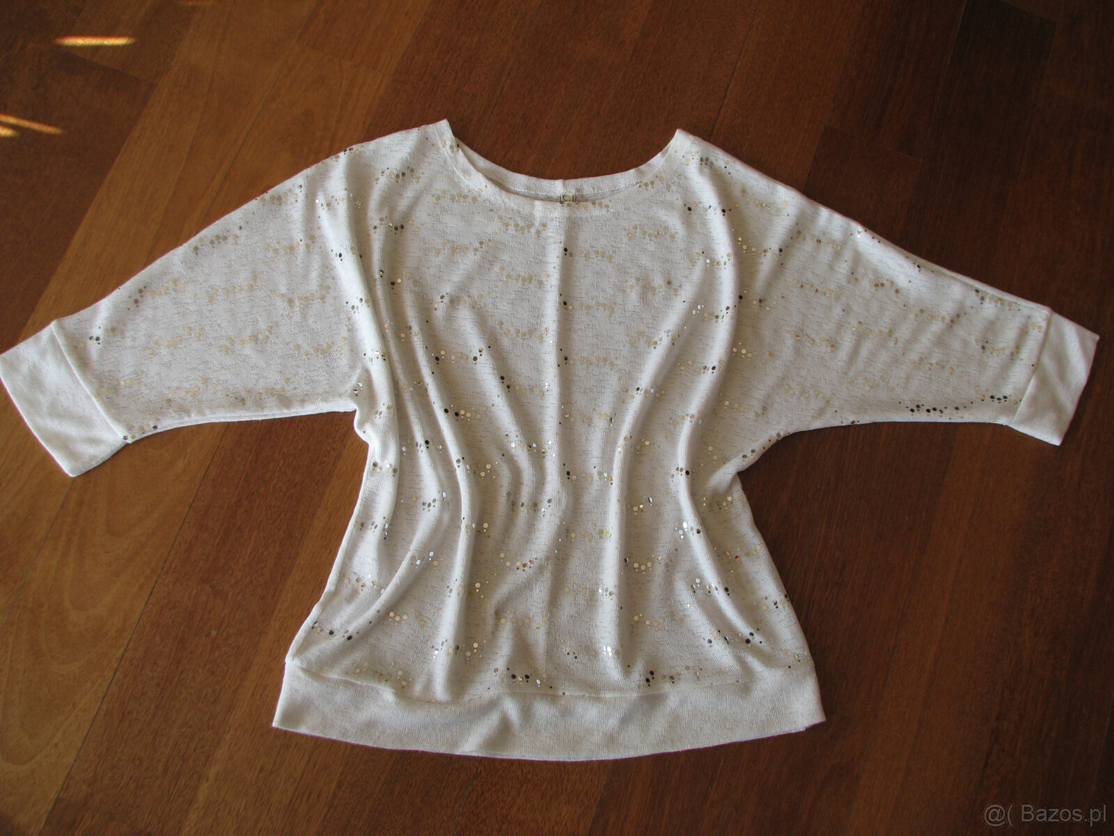 Luźny, biały sweterek, bluzka z cekinkami, L / XL - 6