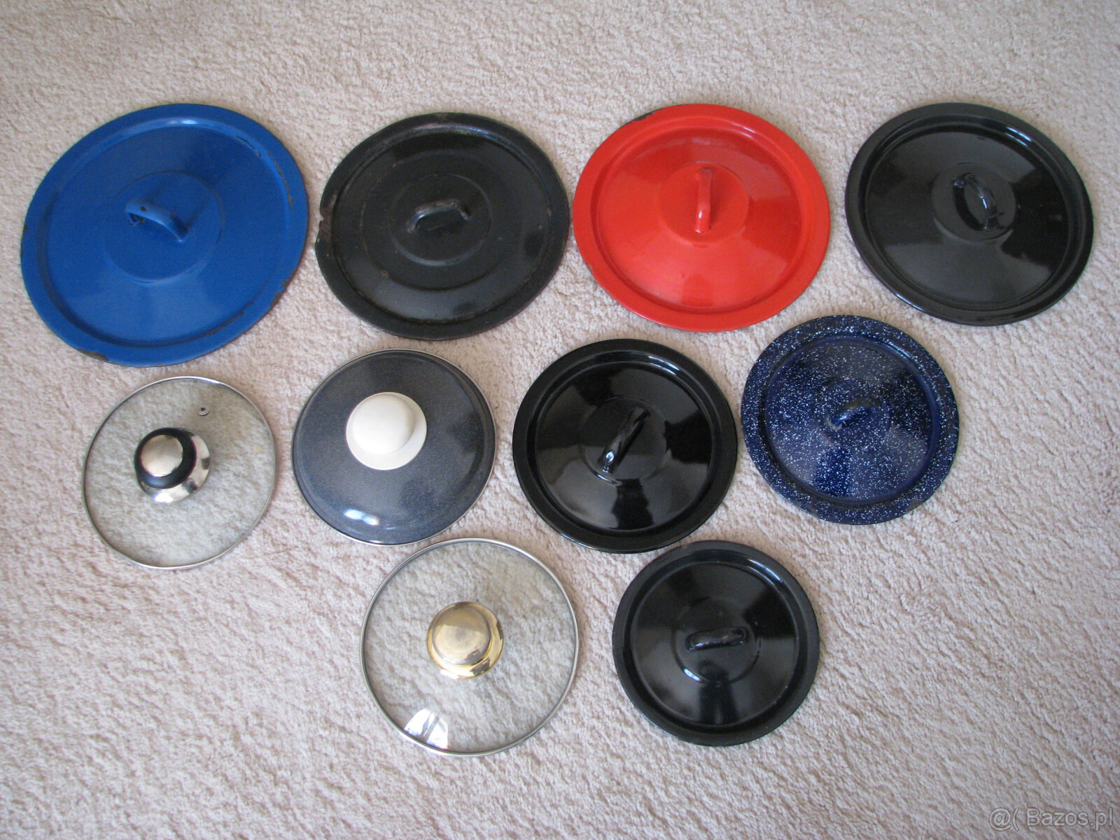 Emaliowane garnki, pokrywki, patelnie, miski, durszlak, kosz - 6