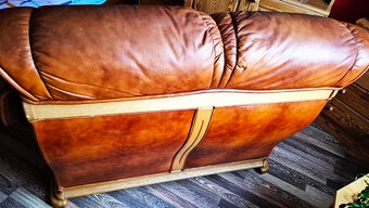 Kler Komplet wypoczynkowy 2+1 drewno,skóra prawdziwa - 6