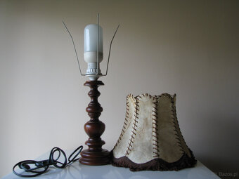 Stara lampa stołowa stojąca abażur skóra naturalna frędzle - 6