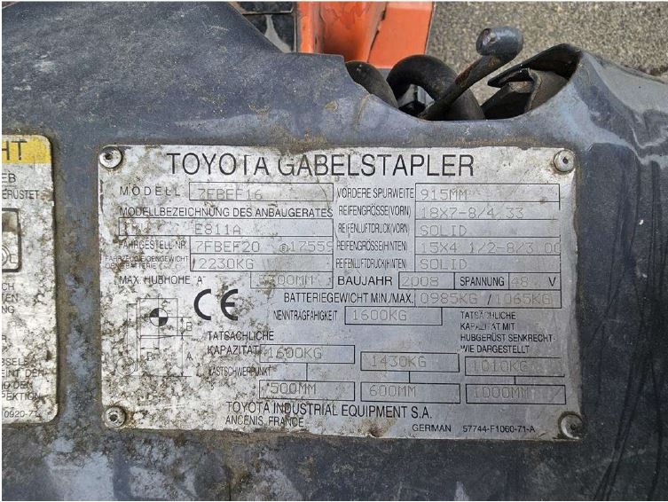 Wózek widłowy, Toyota 7FBEF16 - 7