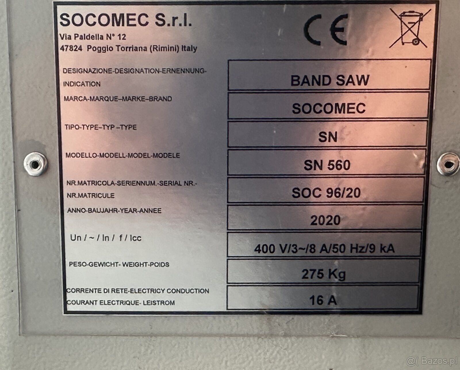Piła taśmowa SOCOMEC SN 560 – Silnik 4 kW | Profesjonalna ma - 7