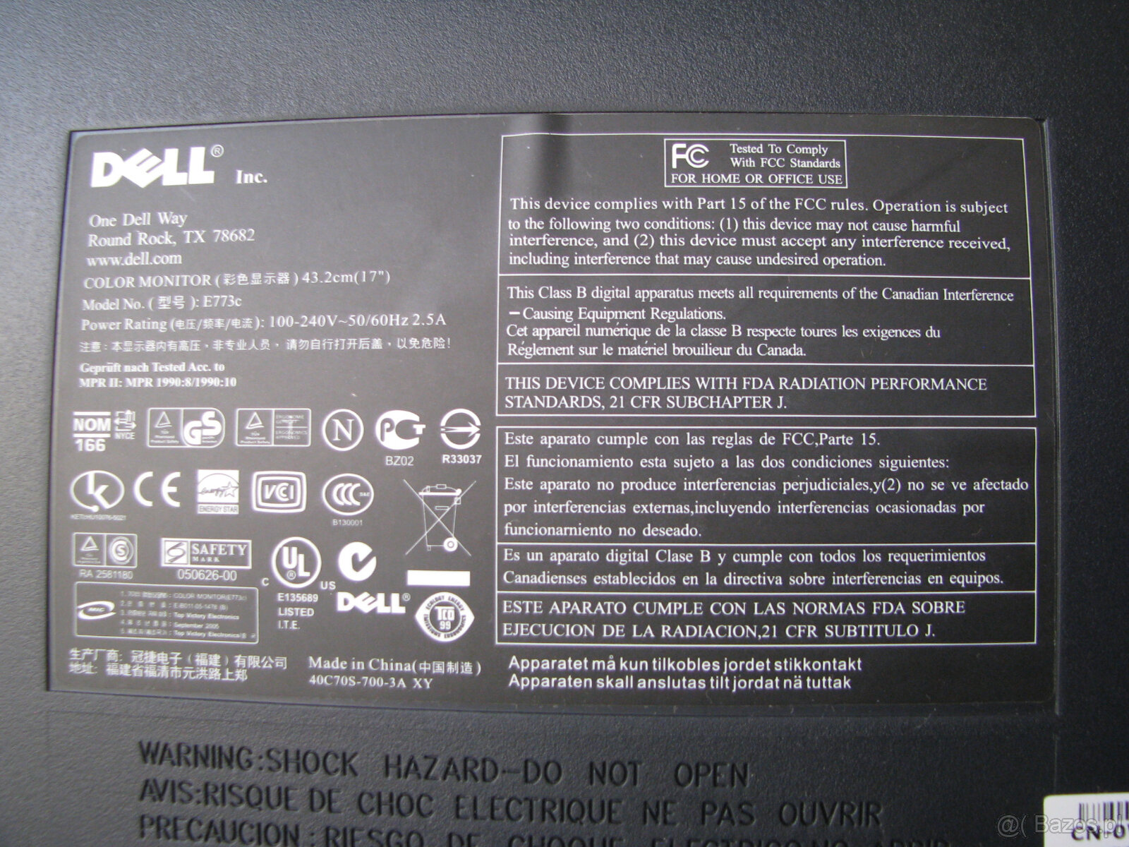 Monitor do komputera kineskopowy Dell 17 cali, model E773c - 7