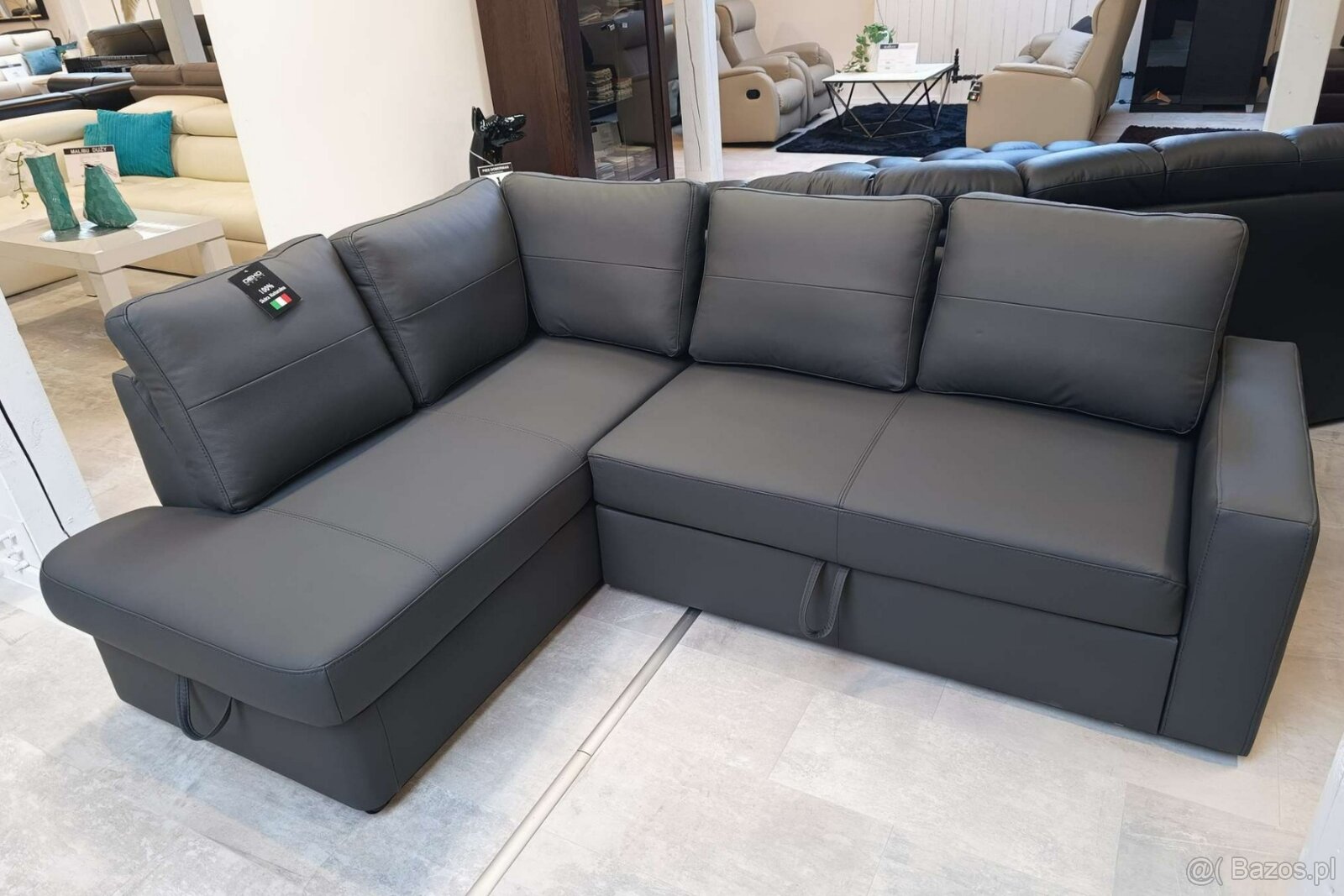 Narożnik Moder -20% skóra 100%, pojemnik + spanie - 7