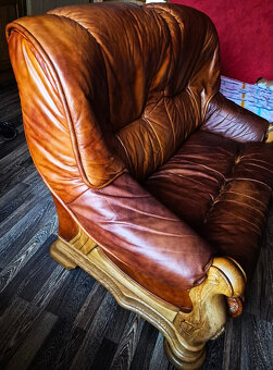 Kler Komplet wypoczynkowy 2+1 drewno,skóra prawdziwa - 7