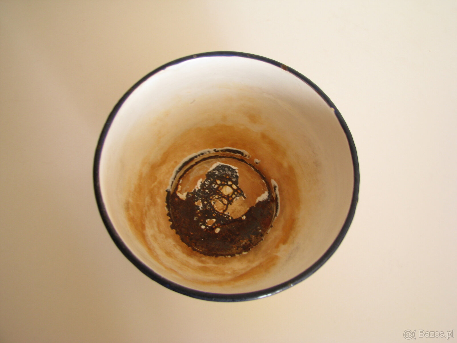 Piękna, stara, metalowa, emaliowana na żółto miska we wzory - 8