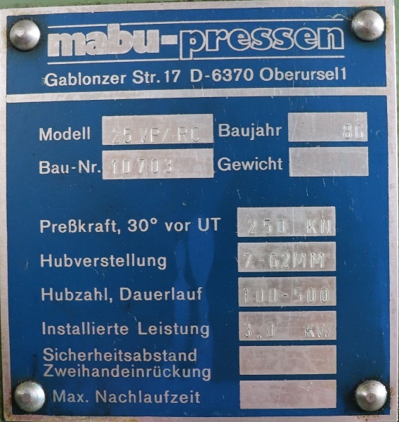 Prasa szybkobieżna MABU 25 VP - 8