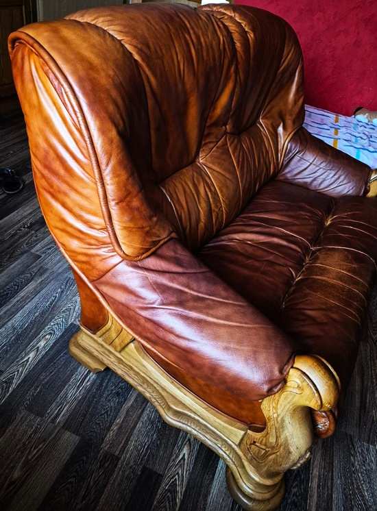 Kler Komplet wypoczynkowy 2+1 drewno,skóra prawdziwa - 8