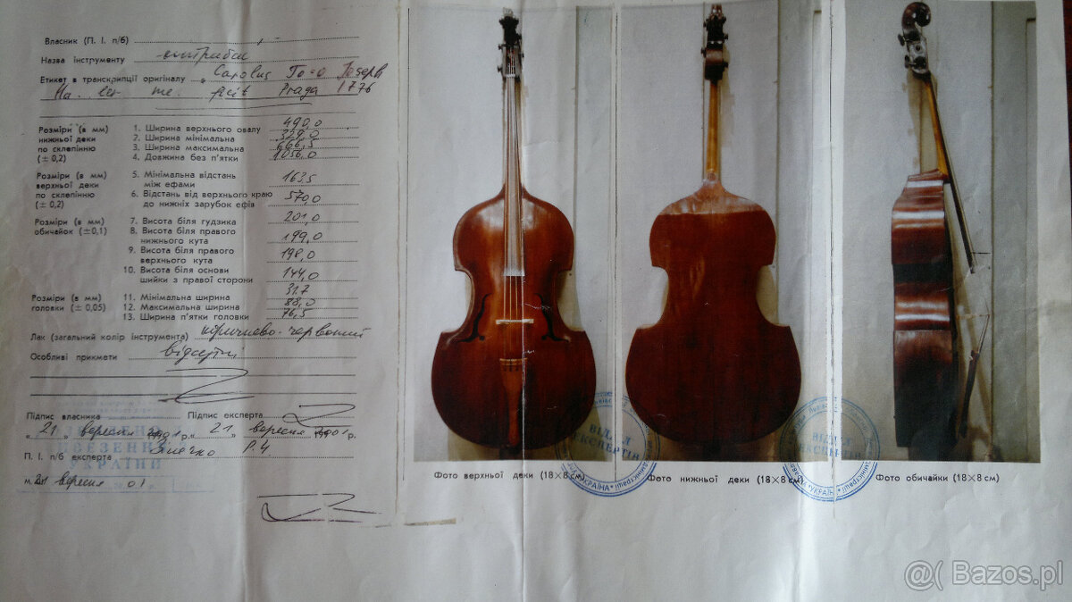 Kontrabas4/4 Carolus Hellmer 1776r sygnowany z ekspertyzą - 8