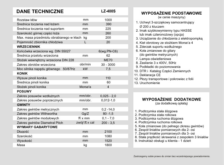 Tokarka uniwersalna LZ 400S x 1000 Polski producent FMT - 8