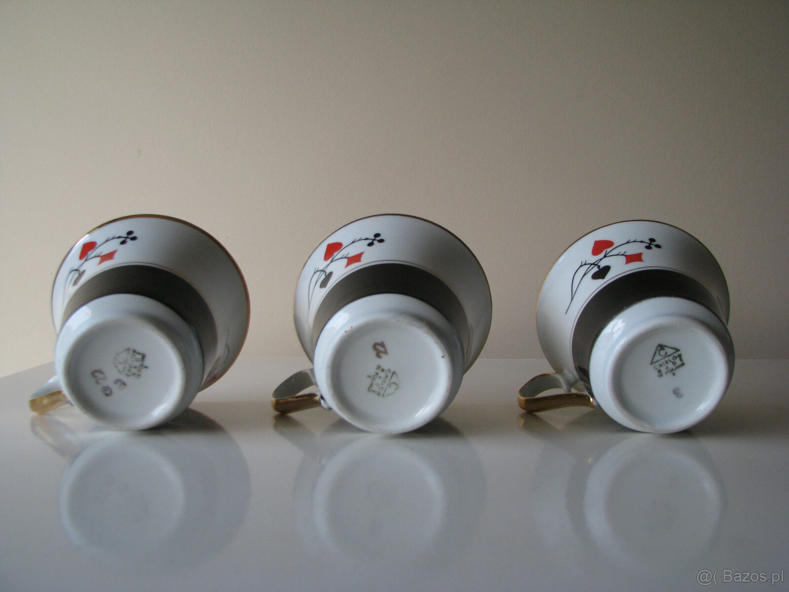 Piękne porcelanowe filiżanki karciane ze złoceniami Ćmielów - 8