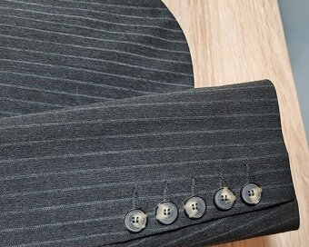 Marynarka, żakiet, damska, wełna, szary, delikatne prążki - 8