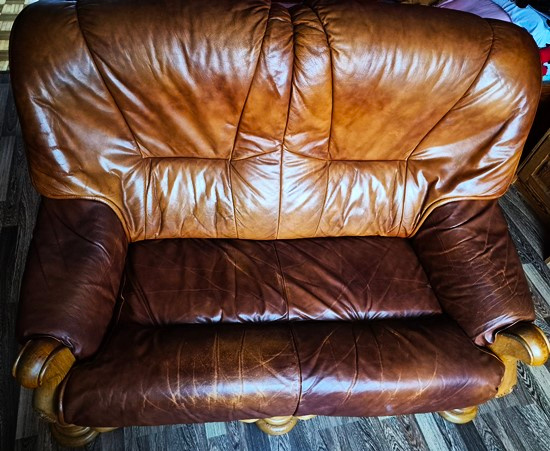 Kler Komplet wypoczynkowy 2+1 drewno,skóra prawdziwa - 9