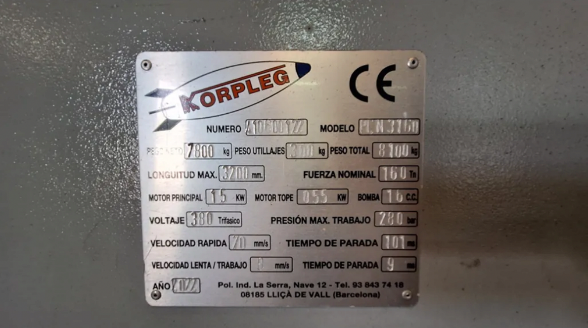 Prasa krawędziowa CNC 160 t, długość gięcia 3200 mm, 2 osie - 9