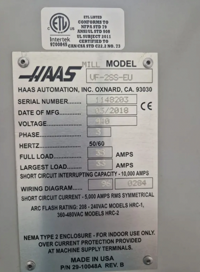 HAAS VF-2SS-EU – Pionowe centrum obróbcze CNC, 3-osiowe - 9