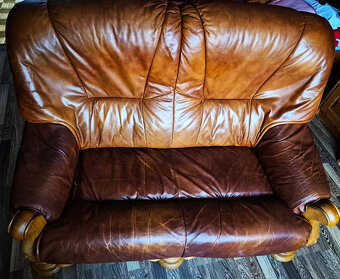 Kler Komplet wypoczynkowy 2+1 drewno,skóra prawdziwa - 9